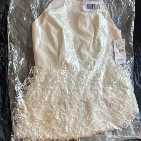 BHLDN Aidan by Aidan Mattox Crepe Halter Fringe Dress. Size 2. Color ivory. - Picture 5 of 6